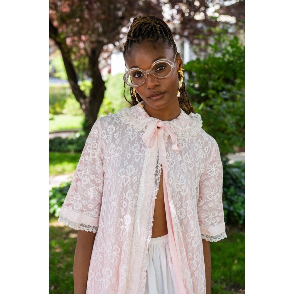 Vintage 1950s/ 60s Odette Barsa Pink Lace Satin Peignoir Robe Size M/L